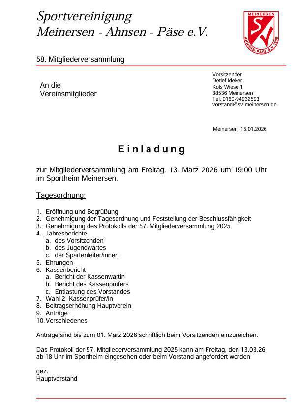 Einladung zur JHV - SV MAP