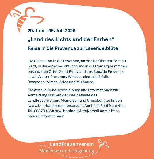 Reiseankündigung der Landfrauen Meinersen und Umgebung