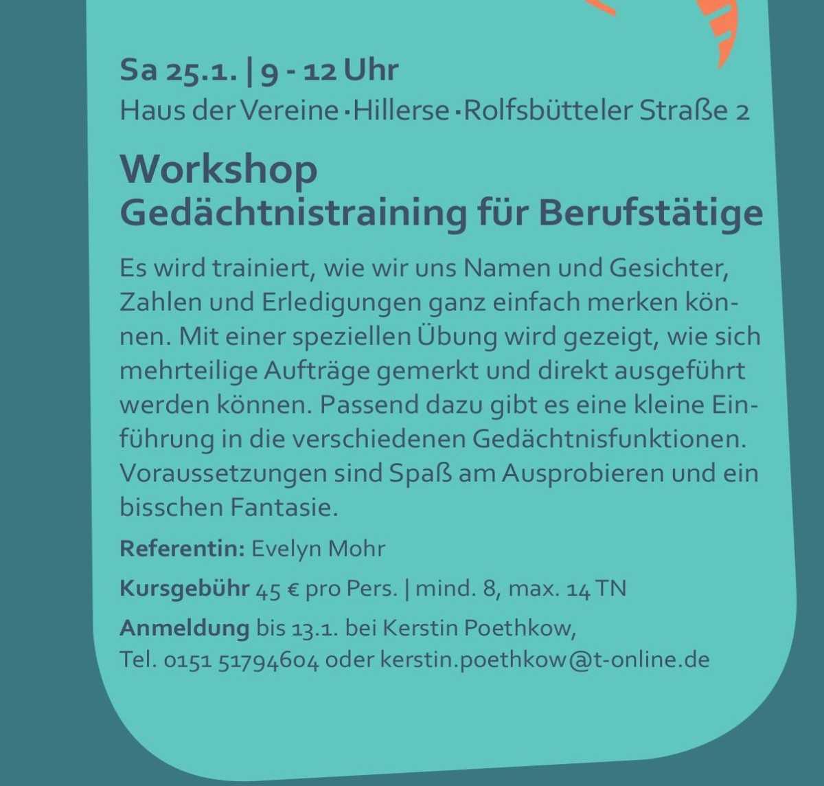 Workshop: "Gedächtnistraining für Berufstätige".