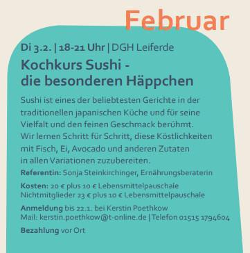Kochkurs Sushi - " die besonderen Häppchen". Landfrauen Meinersen und Umgebung