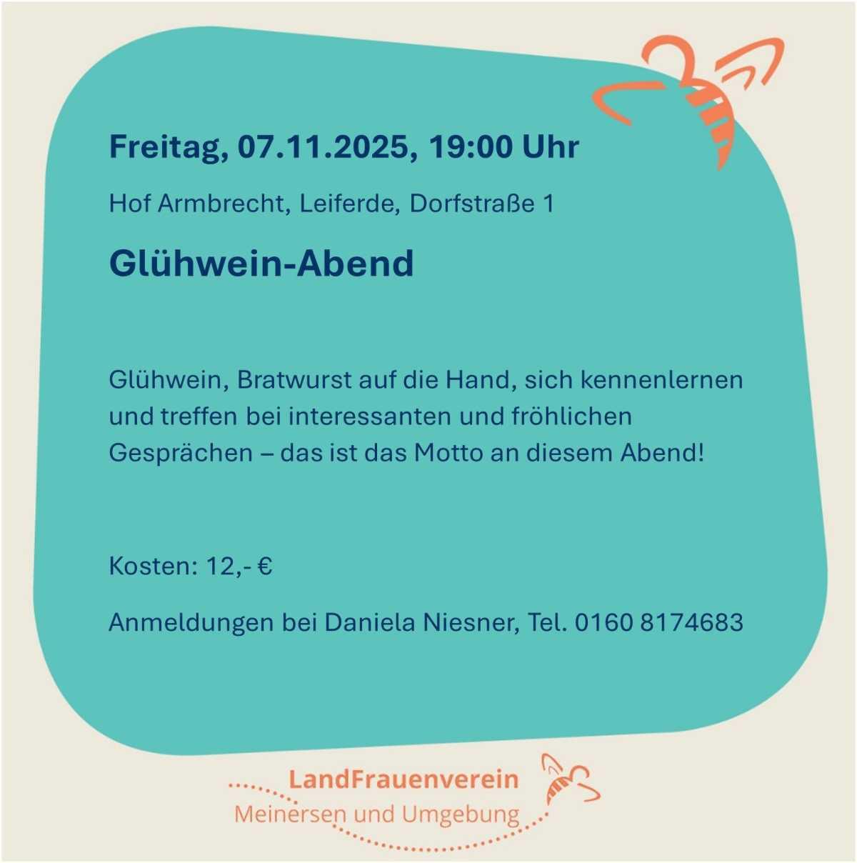 Ankündigungen der Landfrauen Meinersen und Umgebung (Glühwein-Abend, Vortrag und Weihnachtsfeier)