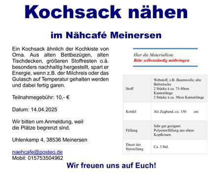 Kochsack nähen im Näh-Cafe am 14.04.2025