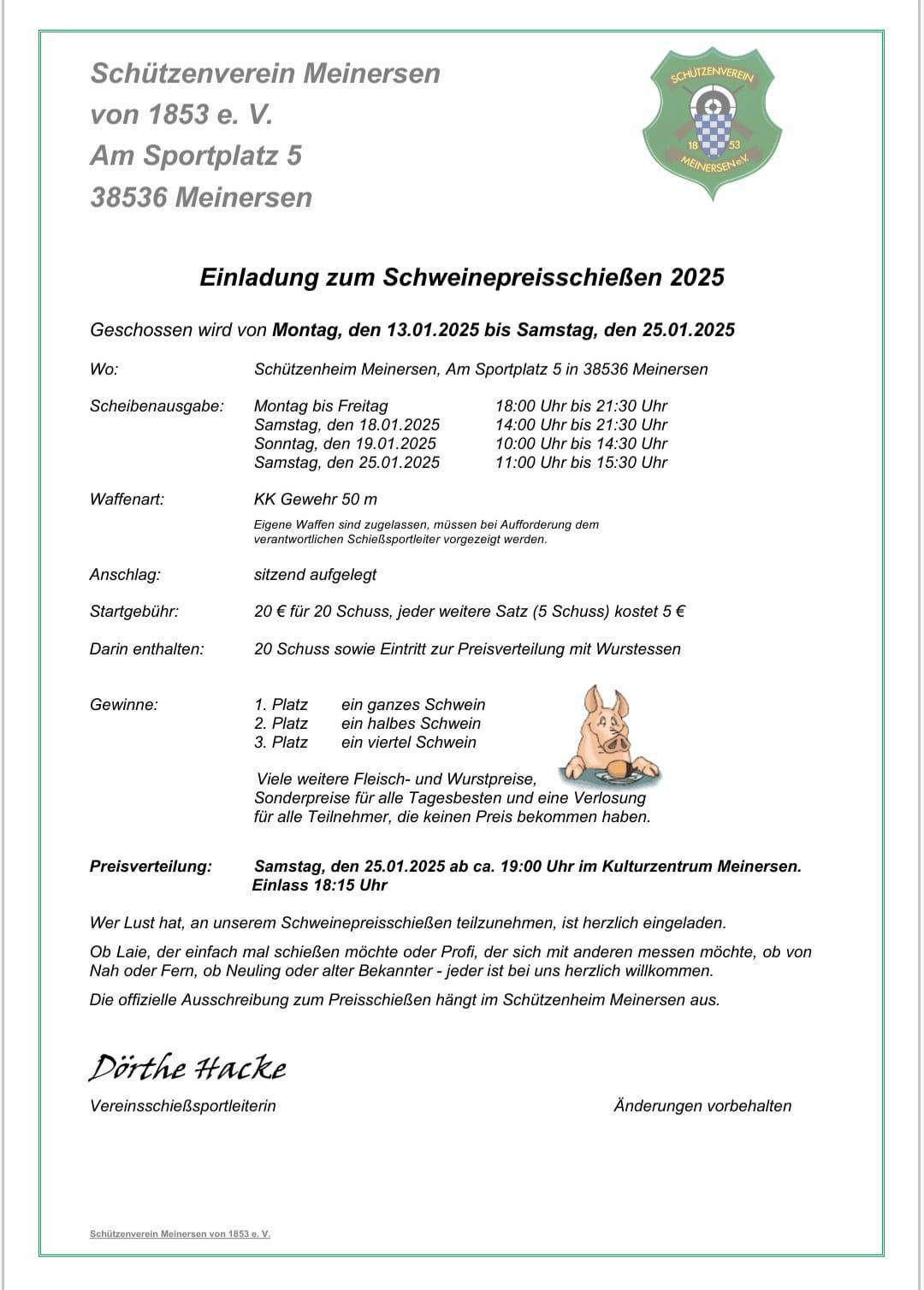 🎯 Hier die Tagesaktuelle Auswertung vom Schweinepreisschießen 2025 vom Schützenverein Meinersen! 🎯 Hier die Tagesaktuelle Auswertung vom Schweinepreisschießen 2025 vom Schützenverein Meinersen!