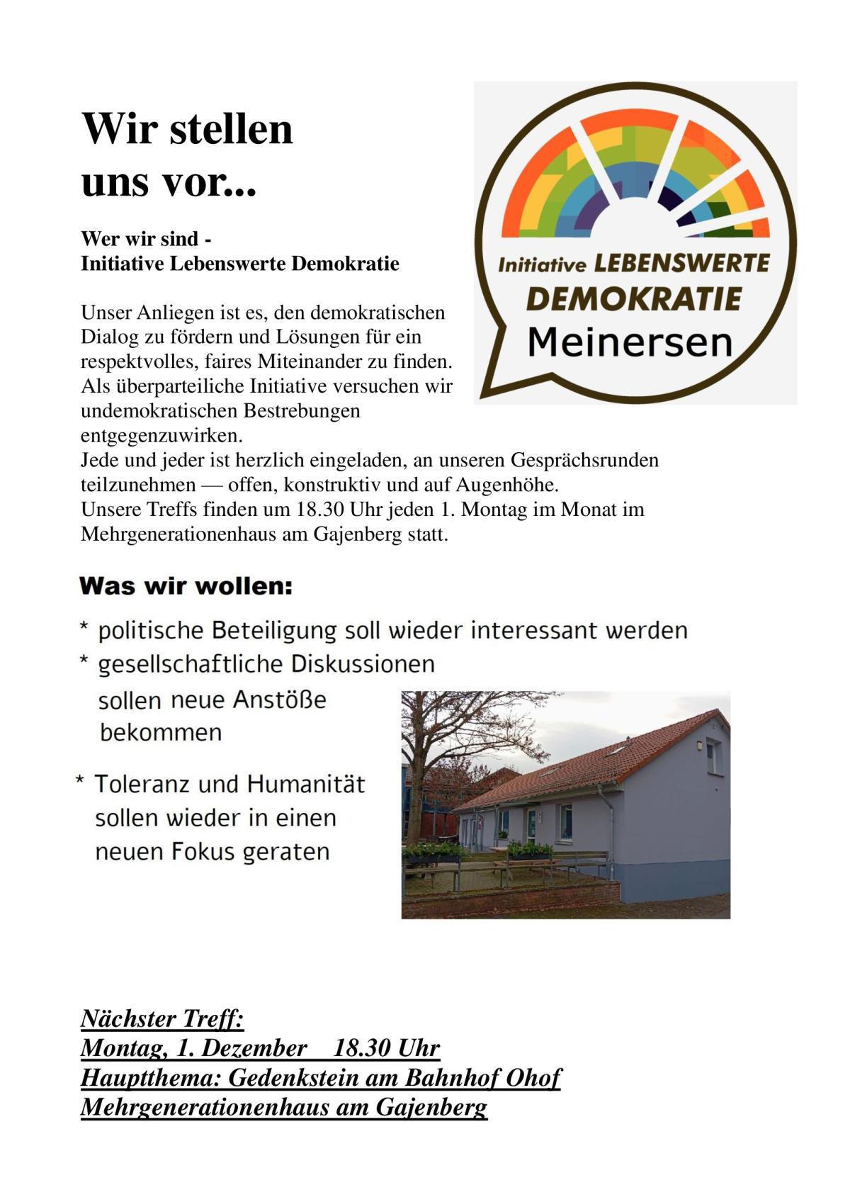  Inititative LEBENSWERTE DEMOKRATIE trifft sich am 01.12.25