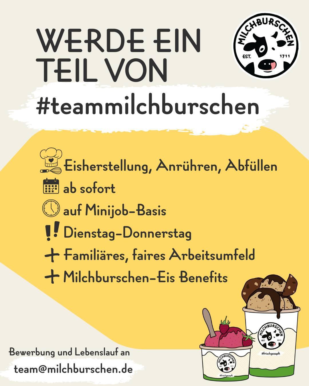 Milchburschen: Wir suchen Mitarbeiter*in Eisproduktion (m/w/d)💪👩🏽‍🍳🚛🍦🐮