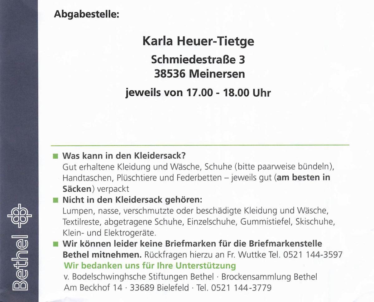 Kleidersammlung der Ev.-luth. Kirchengemeinde Meinersen