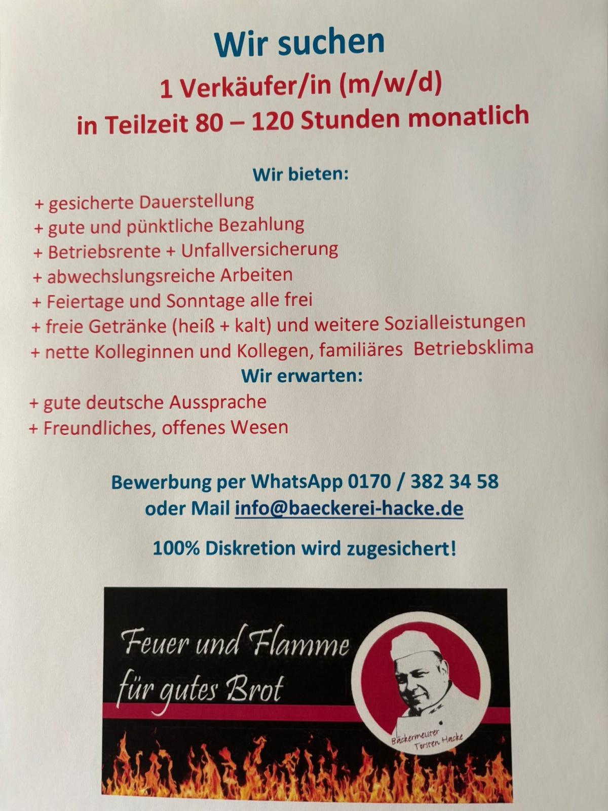 Verkäufer/in (m/w/d) auf Teilzeit-Basis gesucht! (Bewerbung per WhatsApp)