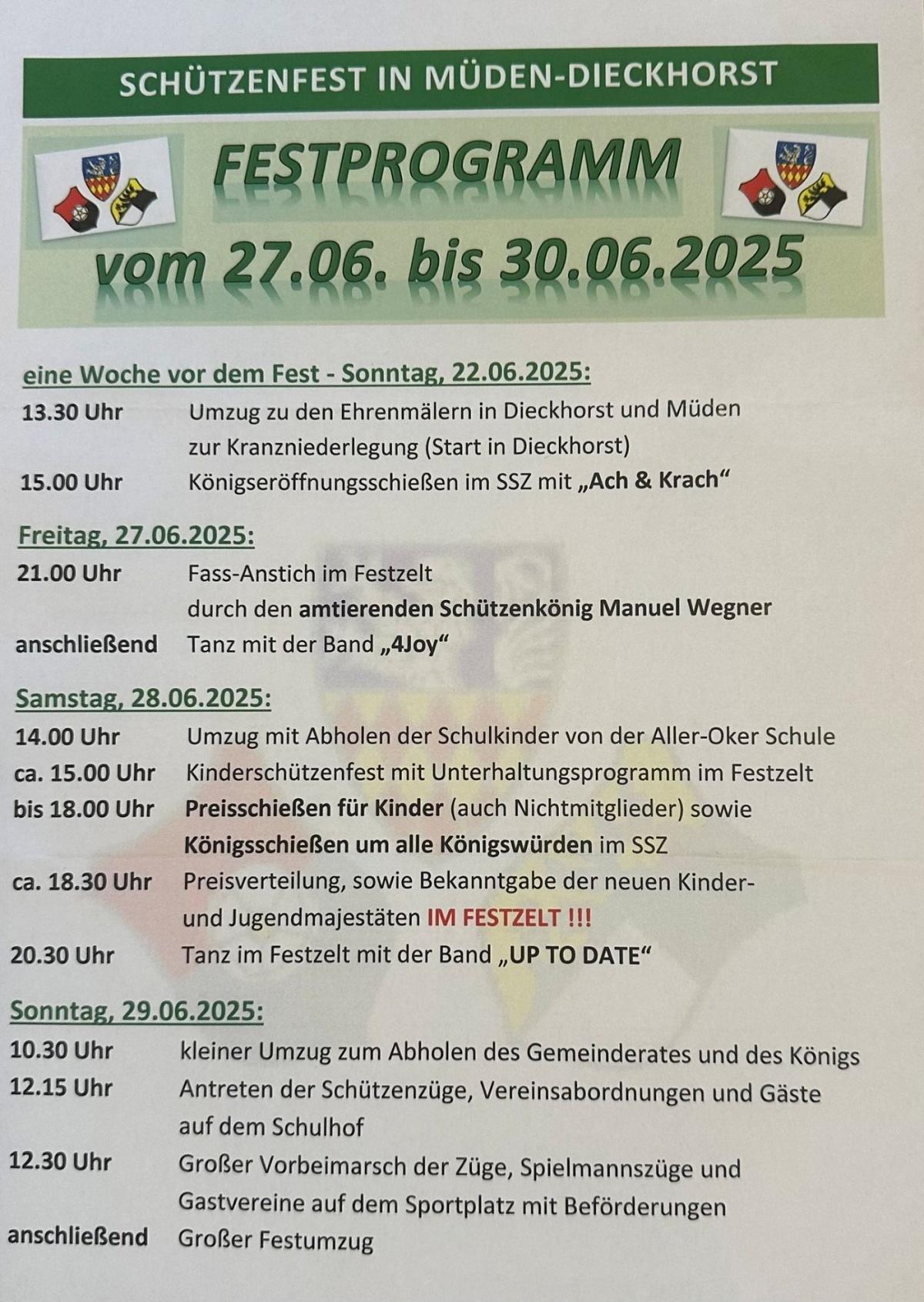 Schützenfest Müden-Dieckhorst: Festprogramm - Fotos und Videos vom Fest!
