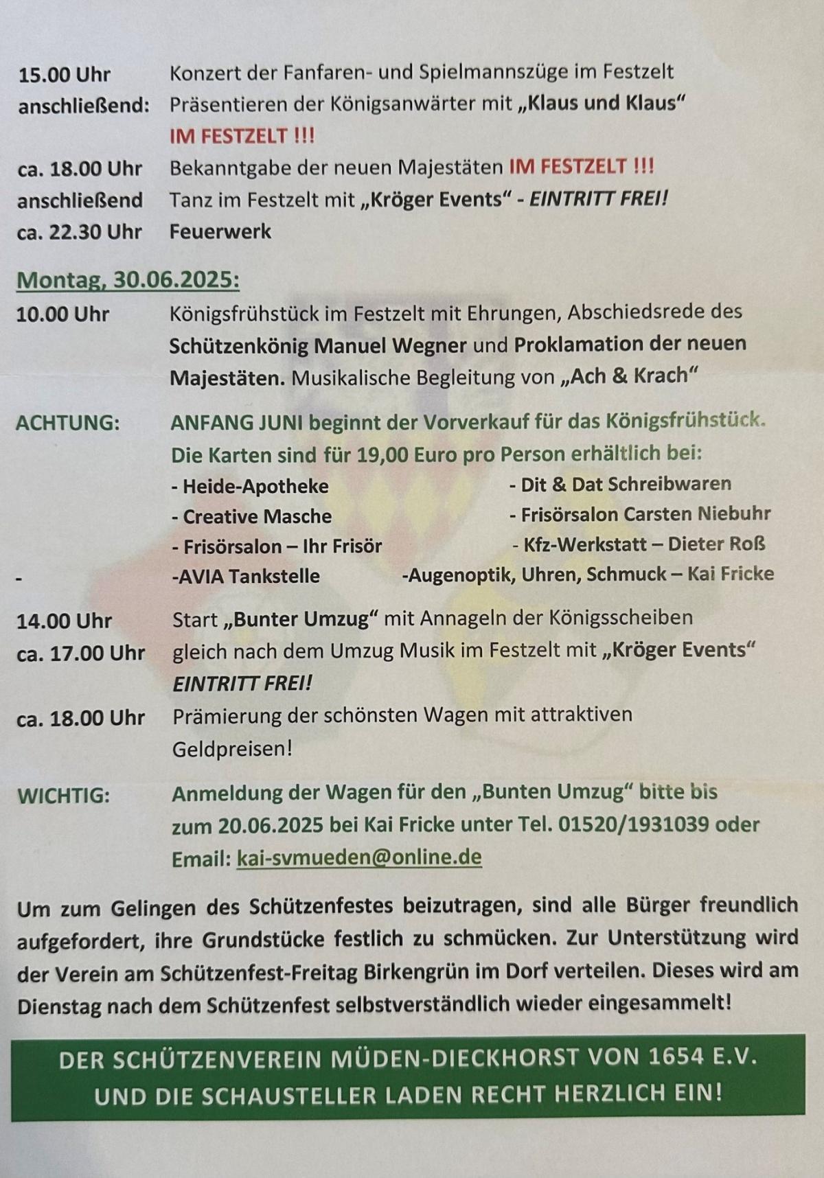 Schützenfest Müden-Dieckhorst: Festprogramm - Fotos und Videos vom Fest!