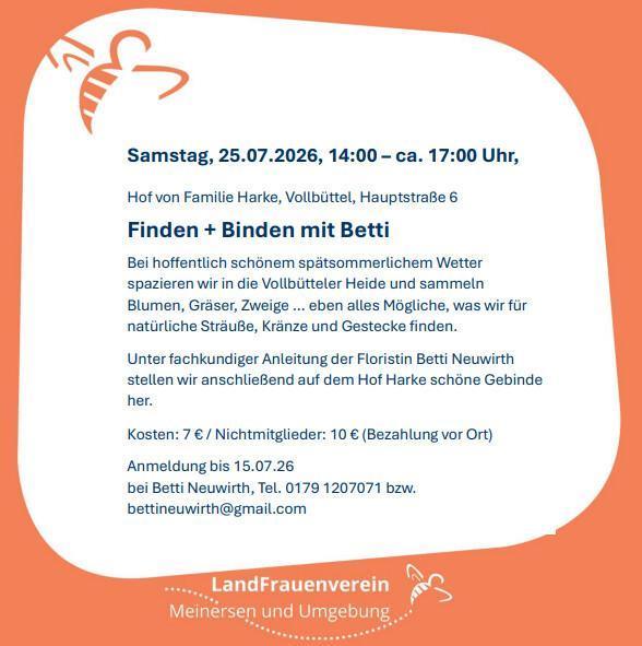 Ankündigung der Landfrauen Meinersen und Umgebung: "Finden + binden mit Betti".