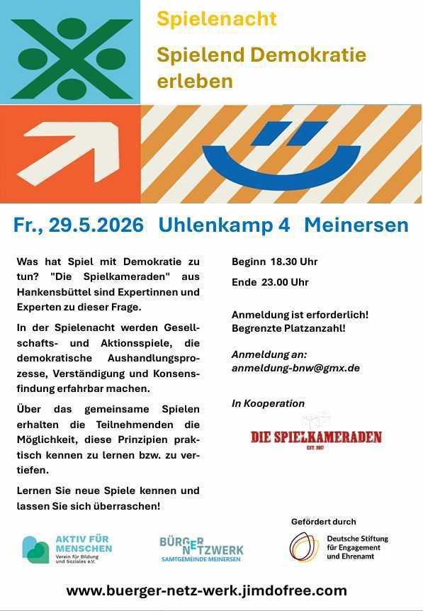 Zum Ehrentag des Grundgesetzes: Kostenfreie Veranstaltungen des Bürgernetzwerks SG Meinersen Zum Ehrentag des Grundgesetzes: Kostenfreie Veranstaltungen des Bürgernetzwerks SG Meinersen