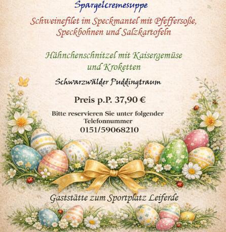 🌷🥚Feierliches Ostermenü in der Gaststätte "Zum Sportplatz in Leiferde" 🥚🌷