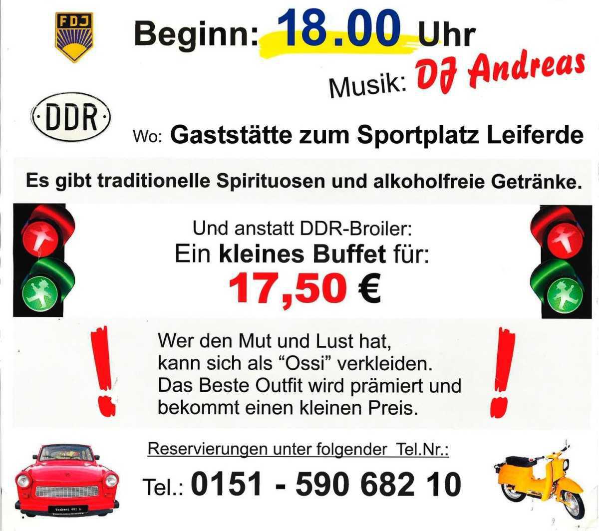 🎉 Ossi-Tanzabend am 18.10.! DDR-Feeling, Buffet & beste Hits mit DJ Andreas – sichere dir deinen Platz! ✨“
