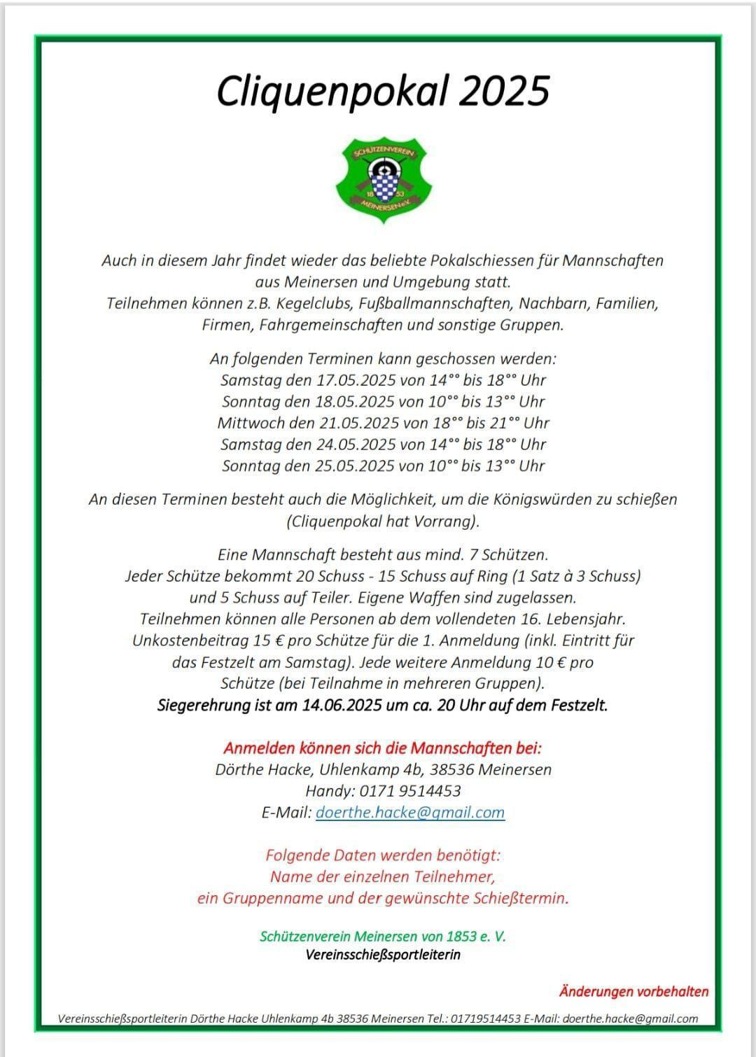 Schützenverein Meinersen lädt zum beliebten Cliquenpokal