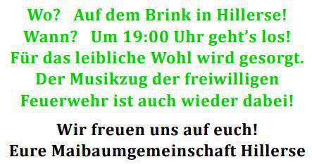 Fröhliches Maibaumaufstellen in Hillerse – 30. April 2026!