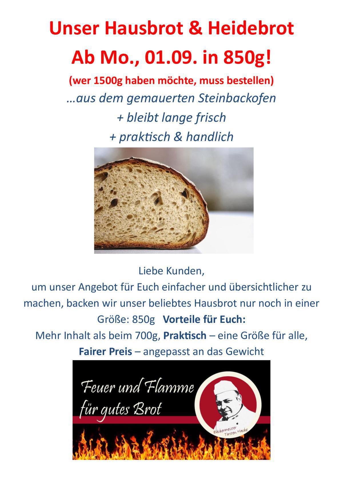 🍞🔥 Bäckerei Hacke - Unser Hausbrot & Heidebrot, ab Montag 01.09.25 in 850gr!