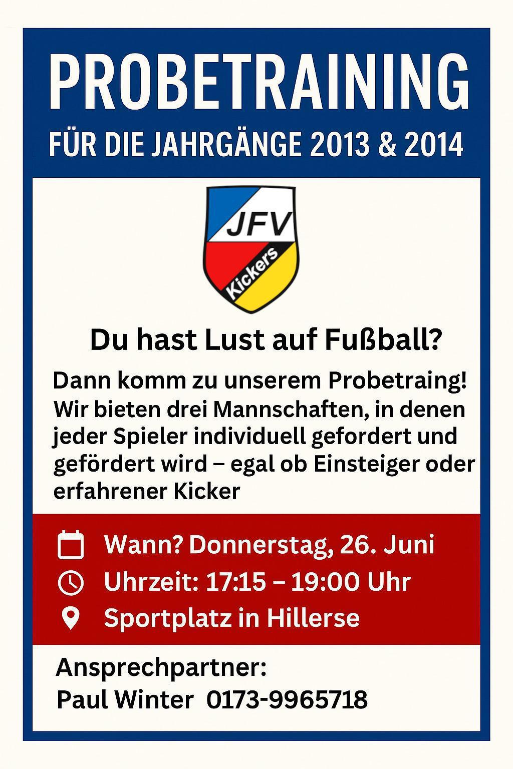 Probetraining JFV Kickers Jahrgänge 2013 und 2014
