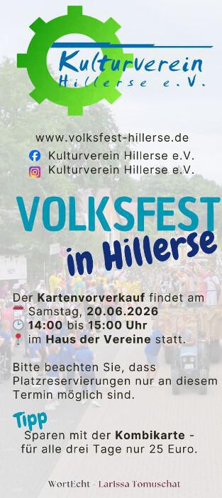 Volksfest in Hillerse vom 3.7. - 5.7. 2026