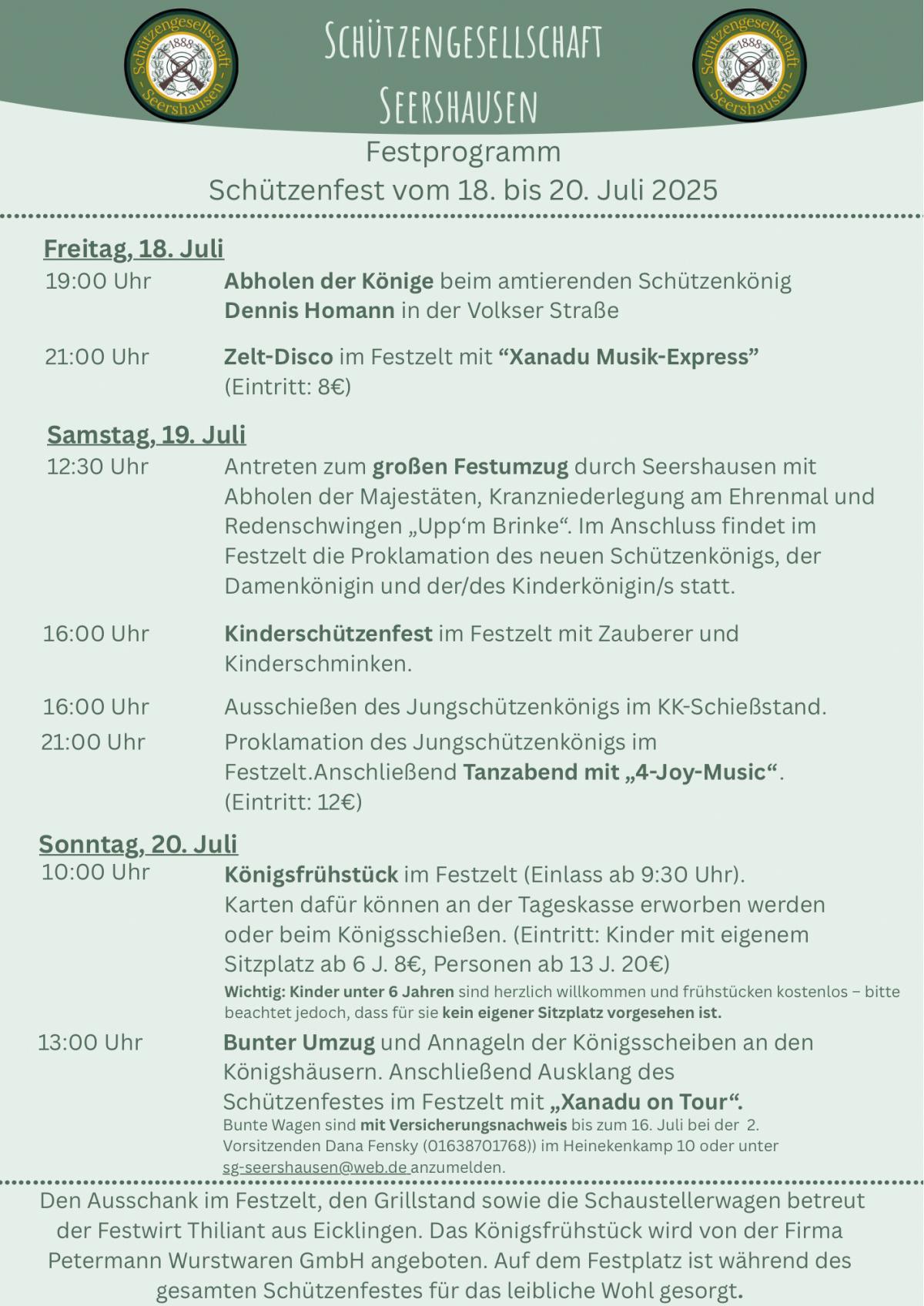 Schützenfest Seershausen - Einladung zum Königs- und Pokalschießen und Festprogramm!