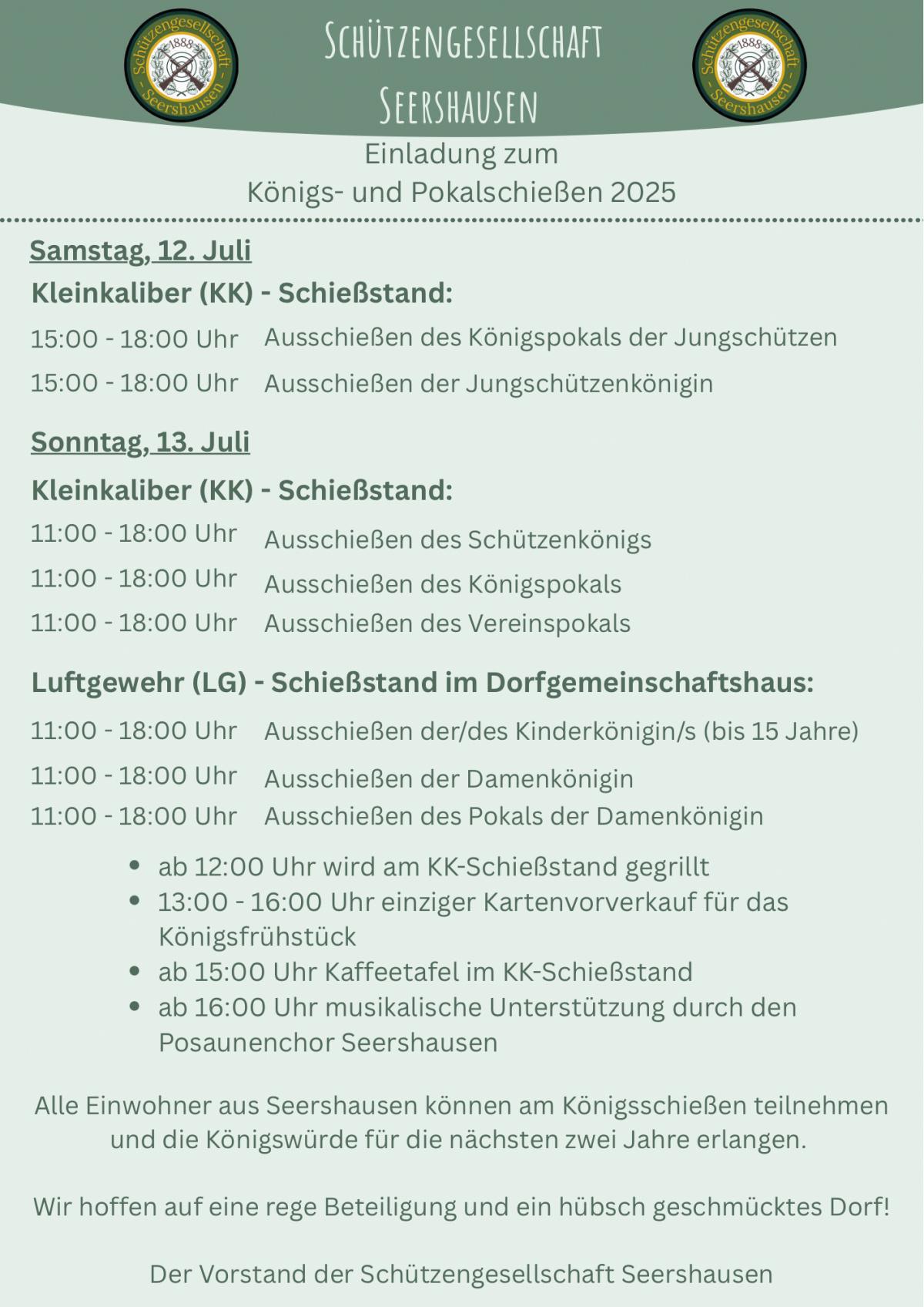 Schützenfest Seershausen - Einladung zum Königs- und Pokalschießen und Festprogramm!