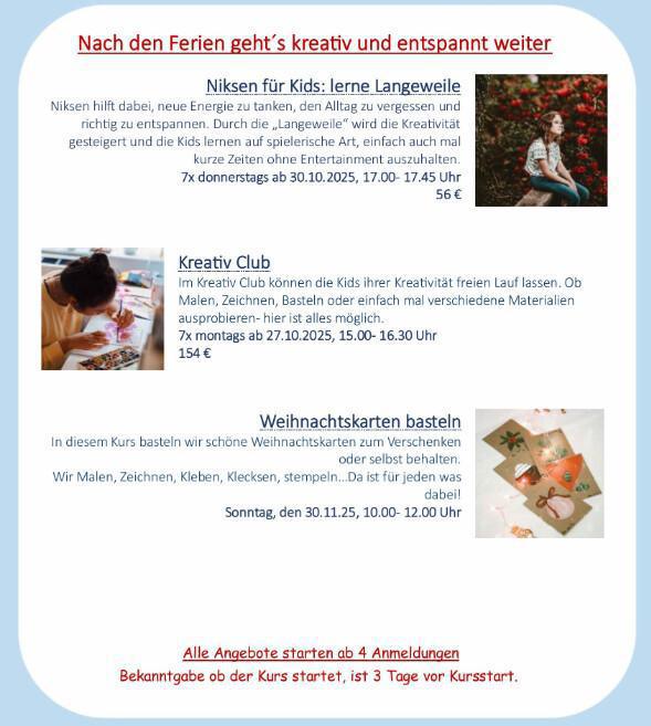 "Herbstspaß und Entspannung im Atelier! Ich freue mich auf Euch!"