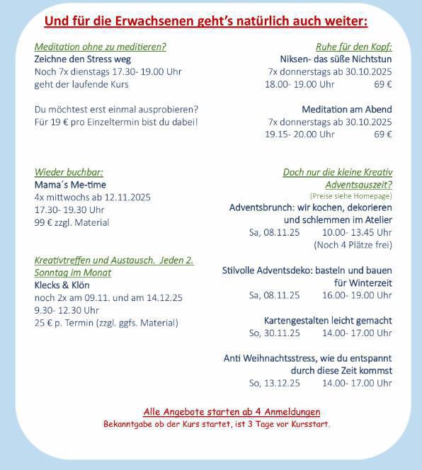 "Herbstspaß und Entspannung im Atelier! Ich freue mich auf Euch!"