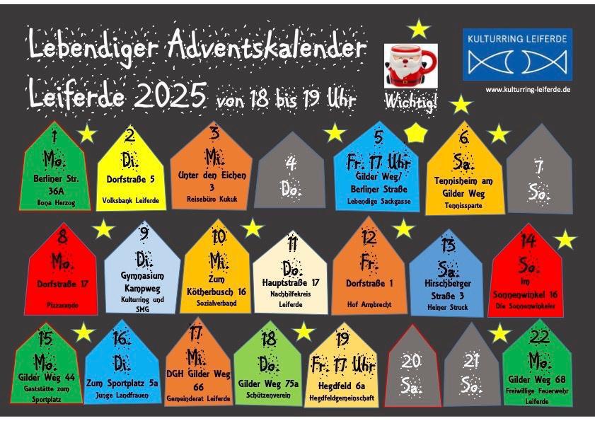 🎅 Der Nachhilfekreis Leiferde lädt ein zum Lebendigen Adventskalender 🎄 🎅 Der Nachhilfekreis Leiferde lädt ein zum Lebendigen Adventskalender 🎄