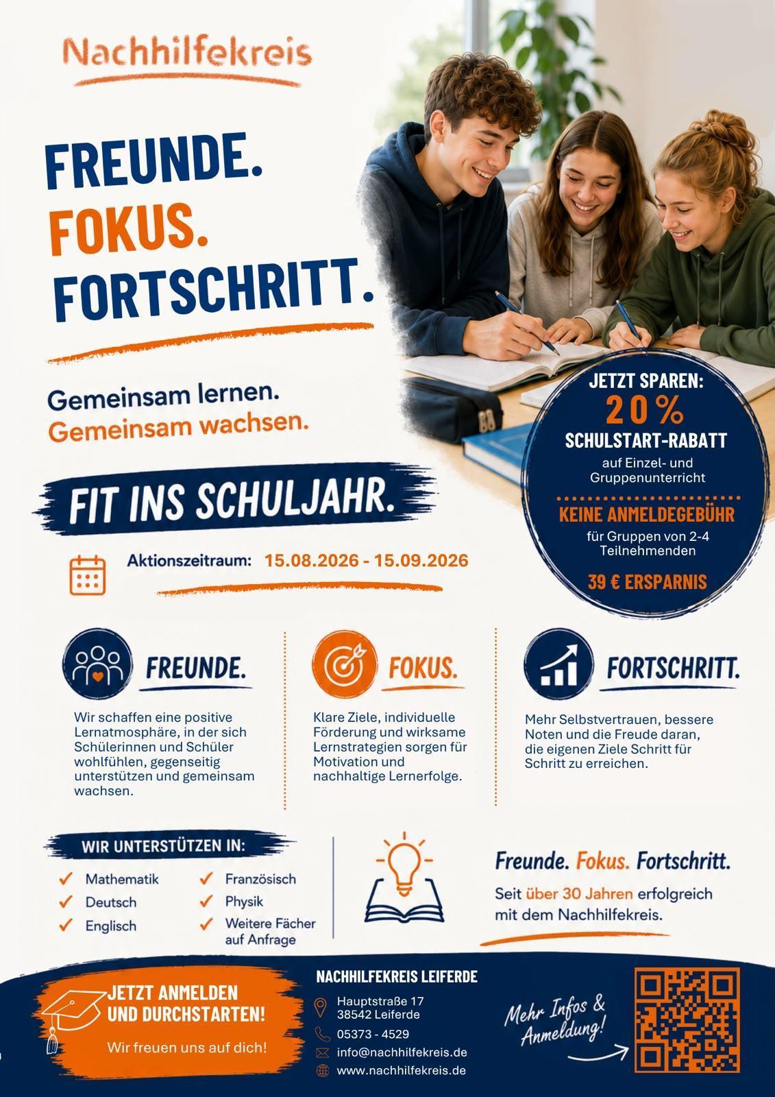 Nachhilfekreis Leiferde - 🎓 Mit Rückenwind ins neue Schuljahr – jetzt 20 % sparen und gemeinsam durchstarten!