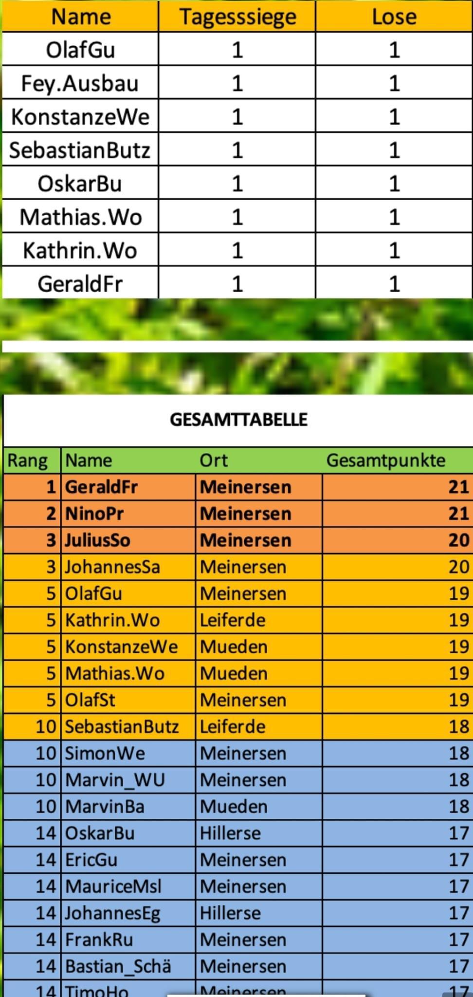 2. Spieltag der Tippmeisterliga ist gespielt! Herzlichen Glückwunsch an die Tagessieger aus Meinersen,Leiferde, Müden und Hillerse!