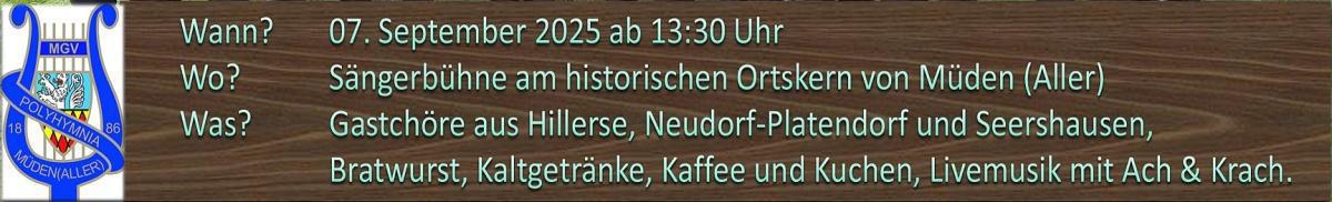 Ankündigung: Sängerfest des MGV Polyhymnia Müden am 07.09.2025