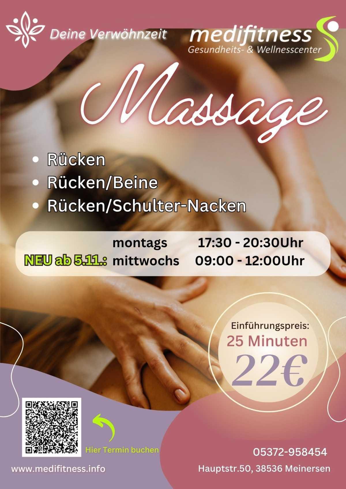 Deine Verwöhnzeit: Massagen ab jetzt auch mittwochs von 9 bis 12 Uhr buchbar!