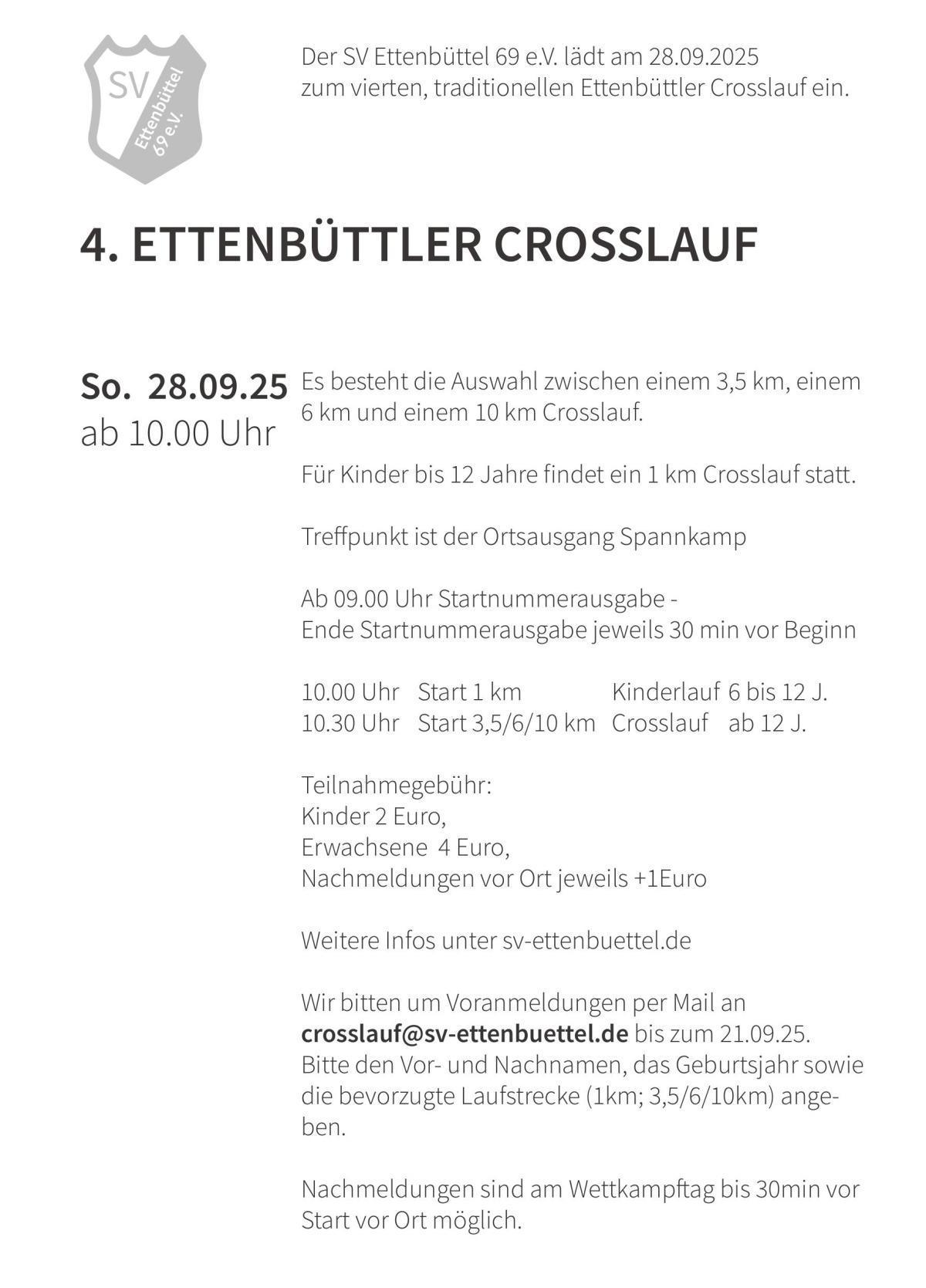 Jetzt anmelden für den 4. Ettenbüttler Crosslauf