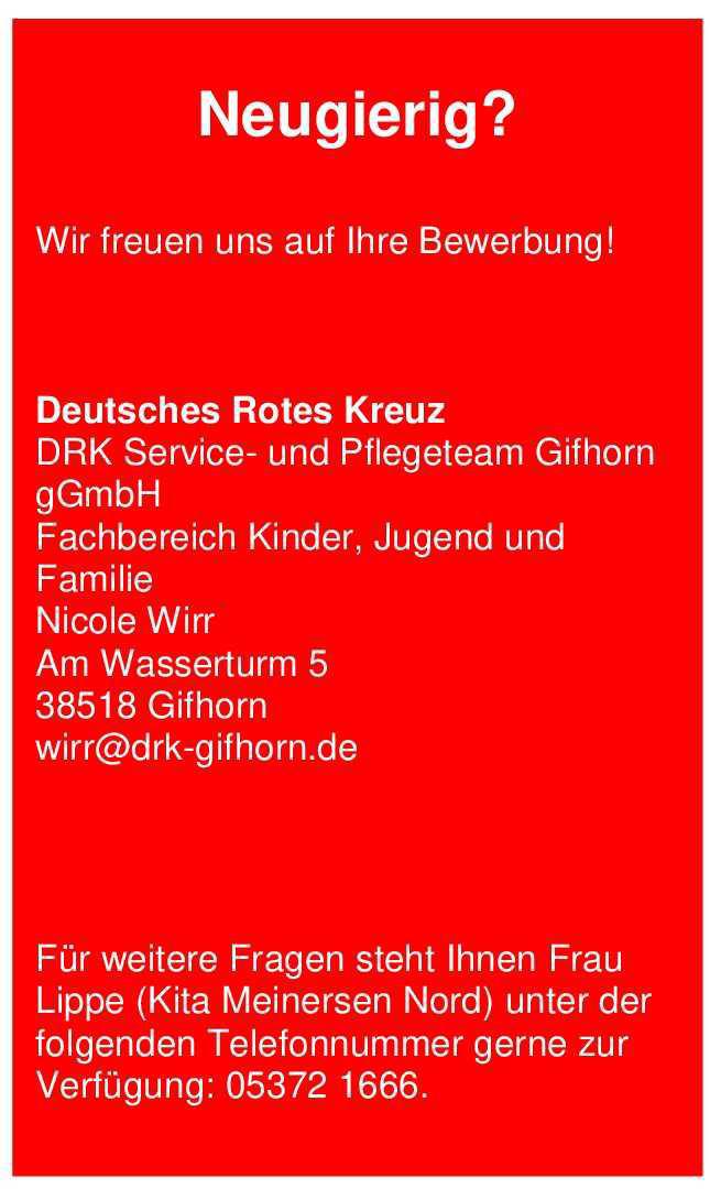 DRK sucht Servicekraft (m/w/d) für die Kitas der SG Meinersen