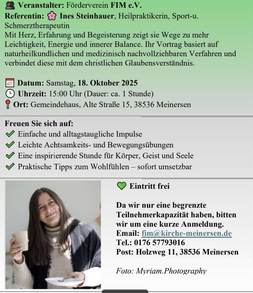 Ankündigung: Erlebnisvortrag " Wohlfühlen leicht gemacht"