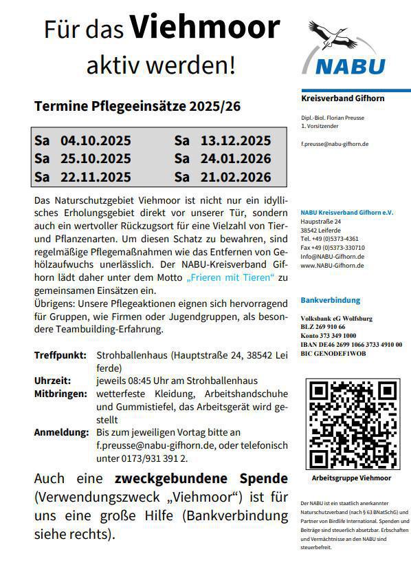  Viehmoor Leiferde - Pflegeeinsatz 2025/26 Sei dabei!