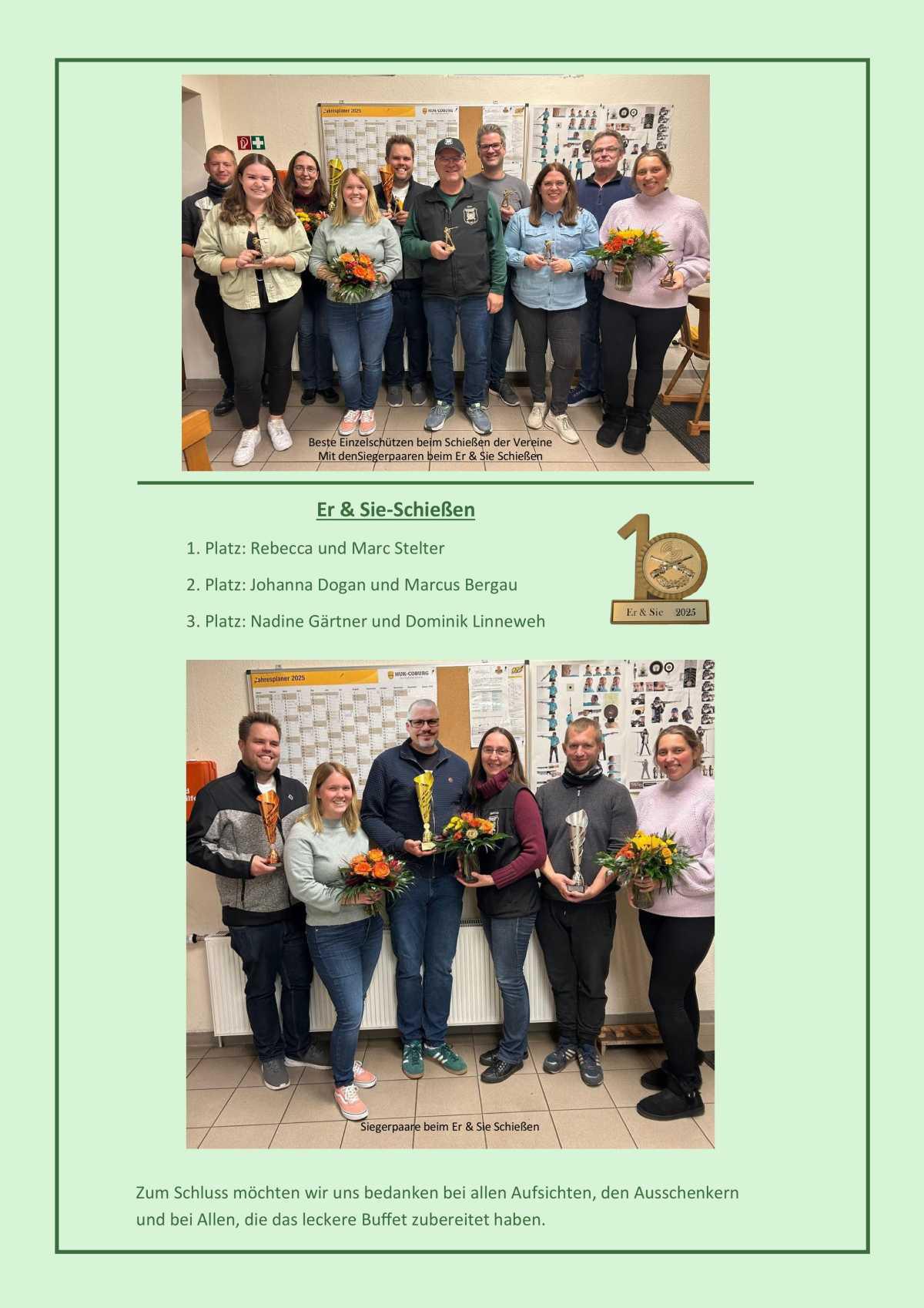 Schützenverein Flettmar informiert: 🥇 Förderverein Feuerwehr siegt beim Schießen der Vereine – Rebecca und Marc Stelter gewinnen Er & Sie-Schießen