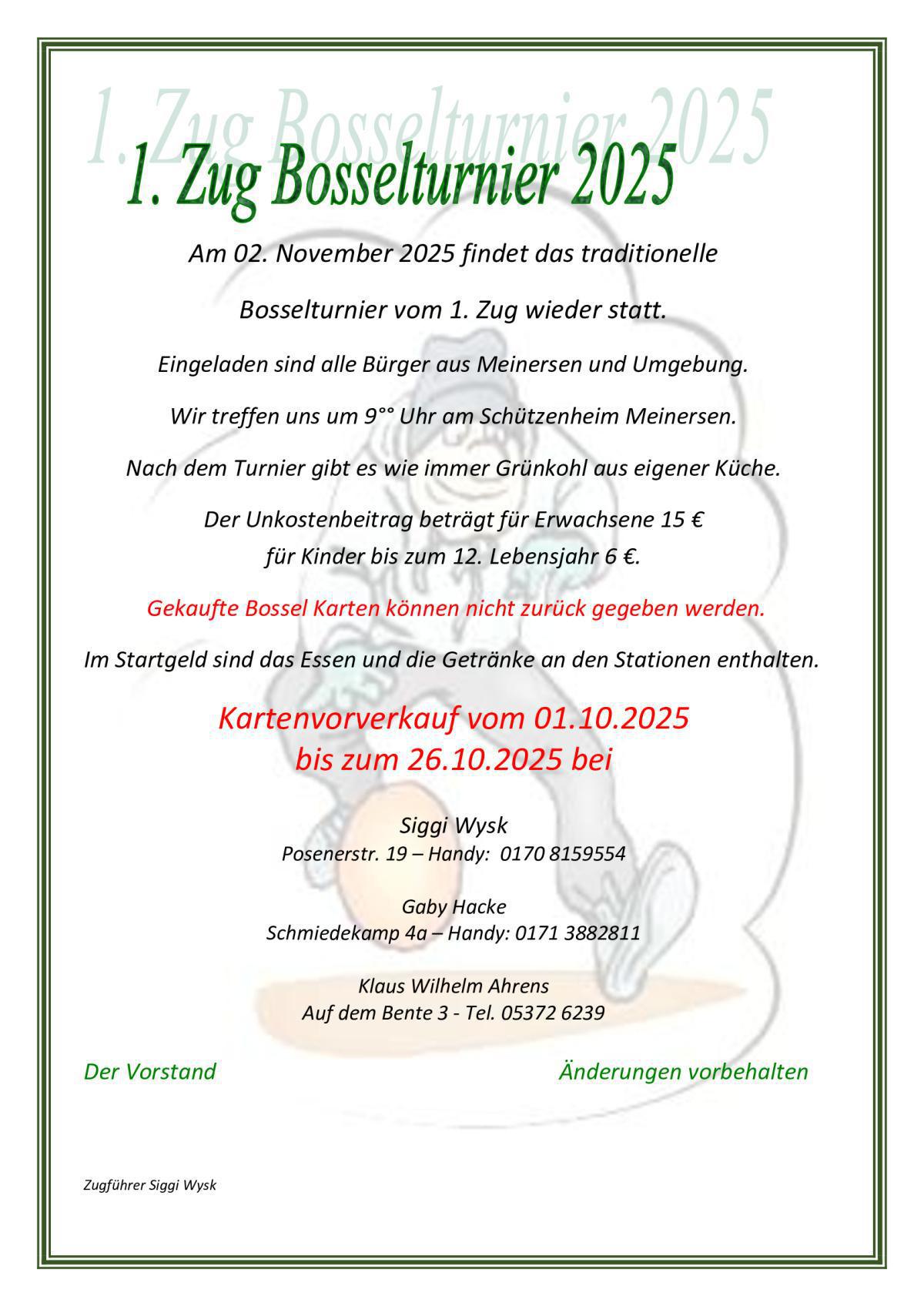 Einladung zum Bosselturnier 2025 am 02.11.25.