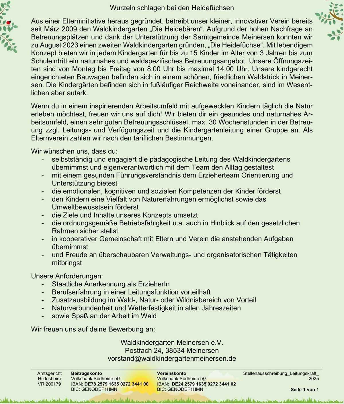 ErzieherIn (m/w/d) mit Leitungsfunktion für unseren Waldkindergarten gesucht.