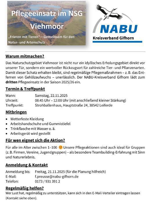 [Viehmoor] Einladung dritter Pflegeeinsatz am 22.11.2025