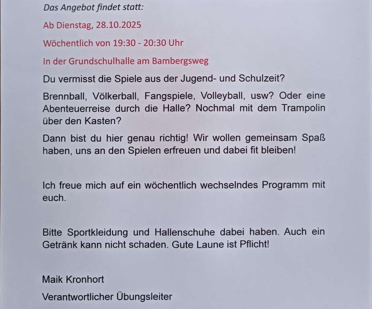 SV MAP - NEUES ANGEBOT - Sport und Spiel für Erwachsene