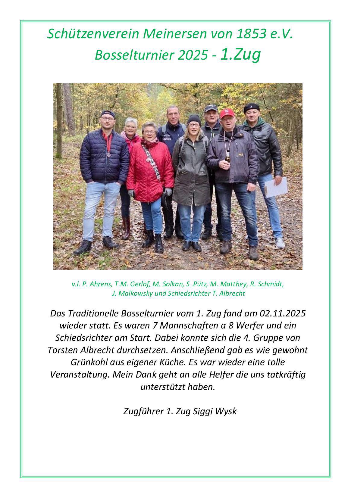 Schützenverein Meinersen:🌳 Tradition und Teamgeist: Erfolgreiches Bosselturnier des 1. Zugs
