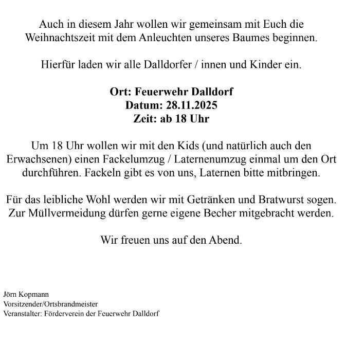 Dalldorf: Aufstellen des Weihnachtsbaum