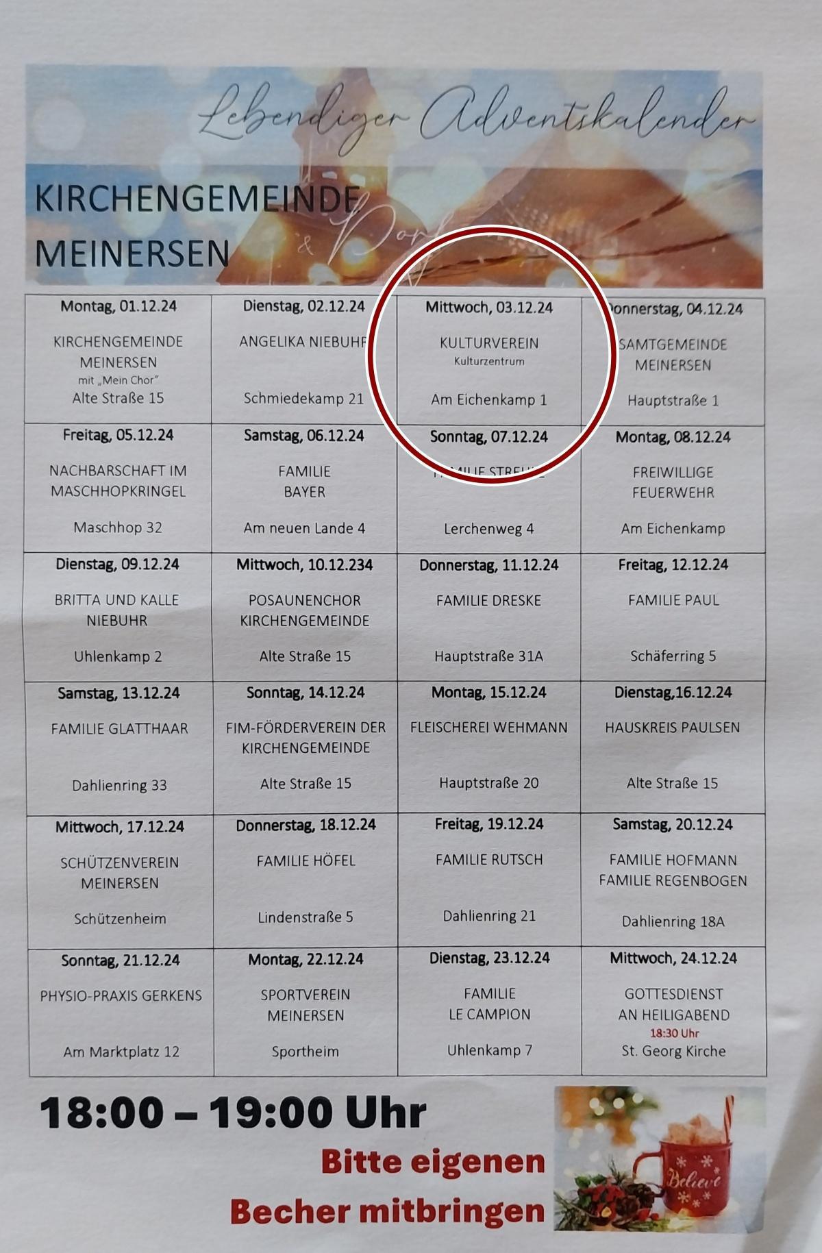 Lebendiger Adventskalender & Soul-Brunch: Kulturverein Meinersen startet festlich ins Jahresende und schwungvoll ins neue Jahr Lebendiger Adventskalender & Soul-Brunch: Kulturverein Meinersen startet festlich ins Jahresende und schwungvoll ins neue Jahr