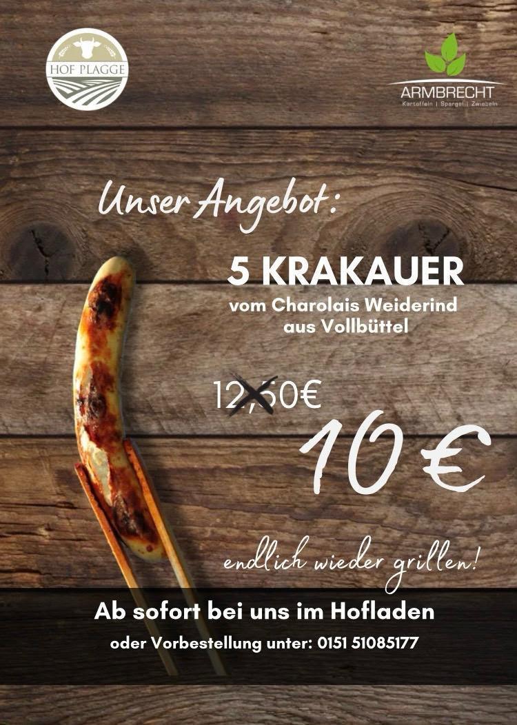 Hof Armbrecht - Unsere Angebote der Woche - Krakauer und Burger Patties vom Charolais-Weiderind. Sowie Öffnungszeiten Hofladen und Post