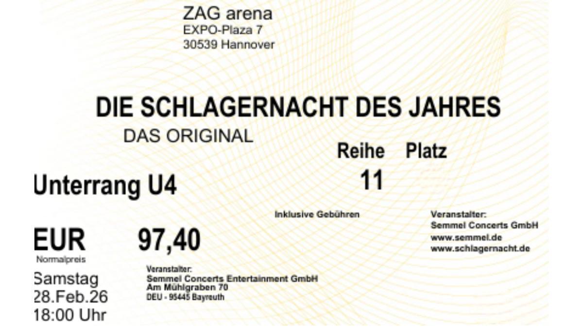 2 Tickets für die Schlagernacht des Jahres "Das Original" zum Originalpreis zu verkaufen. (Weihnachtsgeschenk ;-))