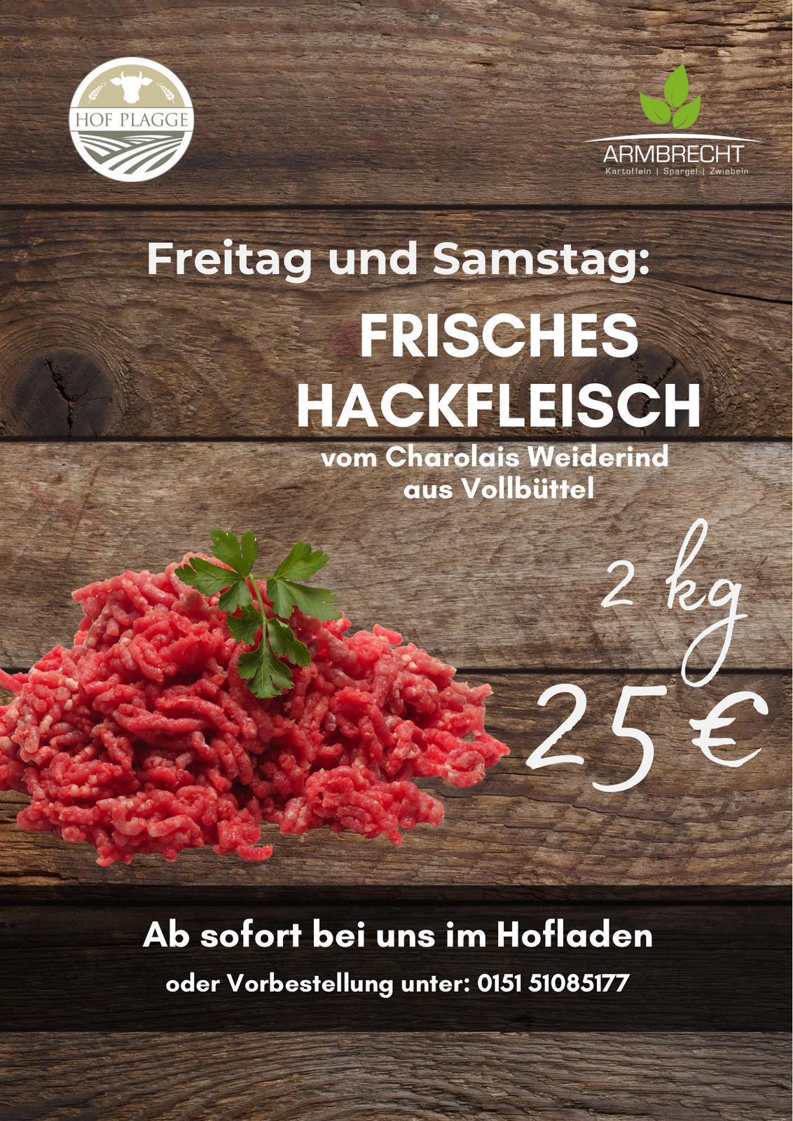 Hof Armbrecht - Frisches Hackfleisch vom Charolais Weiderind - Dieses WE 2 KG für 25 € Hof Armbrecht - Frisches Hackfleisch vom Charolais Weiderind - Dieses WE 2 KG für 25 €