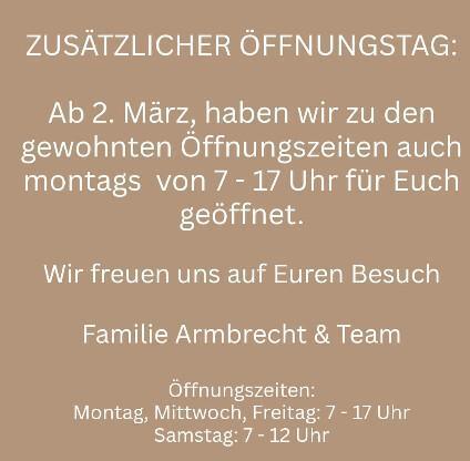 Hof Armbrecht - 20 % Rabatt und zusätzlicher Öffnungstag Hof Armbrecht - 20 % Rabatt und zusätzlicher Öffnungstag