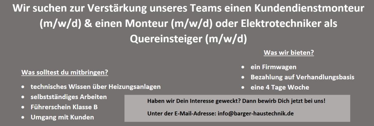 Kundendienstmonteur (m/w/d), Monteur (m/w/d) oder Elektrotechniker als Quereinsteiger (m/w/d) gesucht.