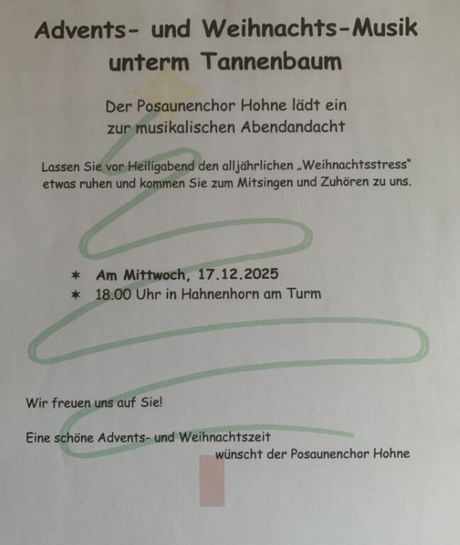 Hahnenhorn:Advents- und Weihnachtslieder unterm Tannenbaum am 17.12.25