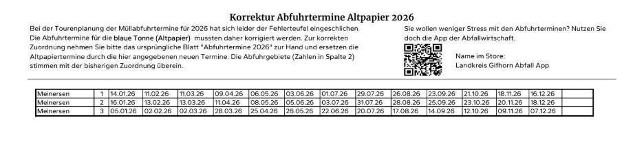Korrektur Abfuhrtermine Altpapier 2026 Korrektur Abfuhrtermine Altpapier 2026